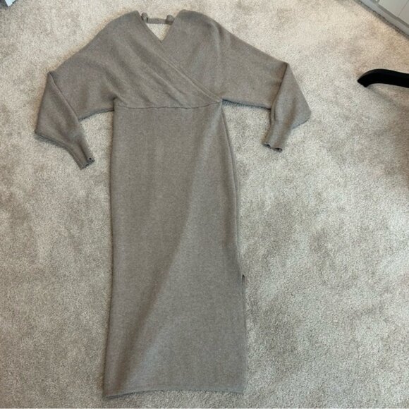 Dreamers beige knit wrap V-neck long sleeve bodycon midi sweater dress XL NWOT - Picture 6 of 12